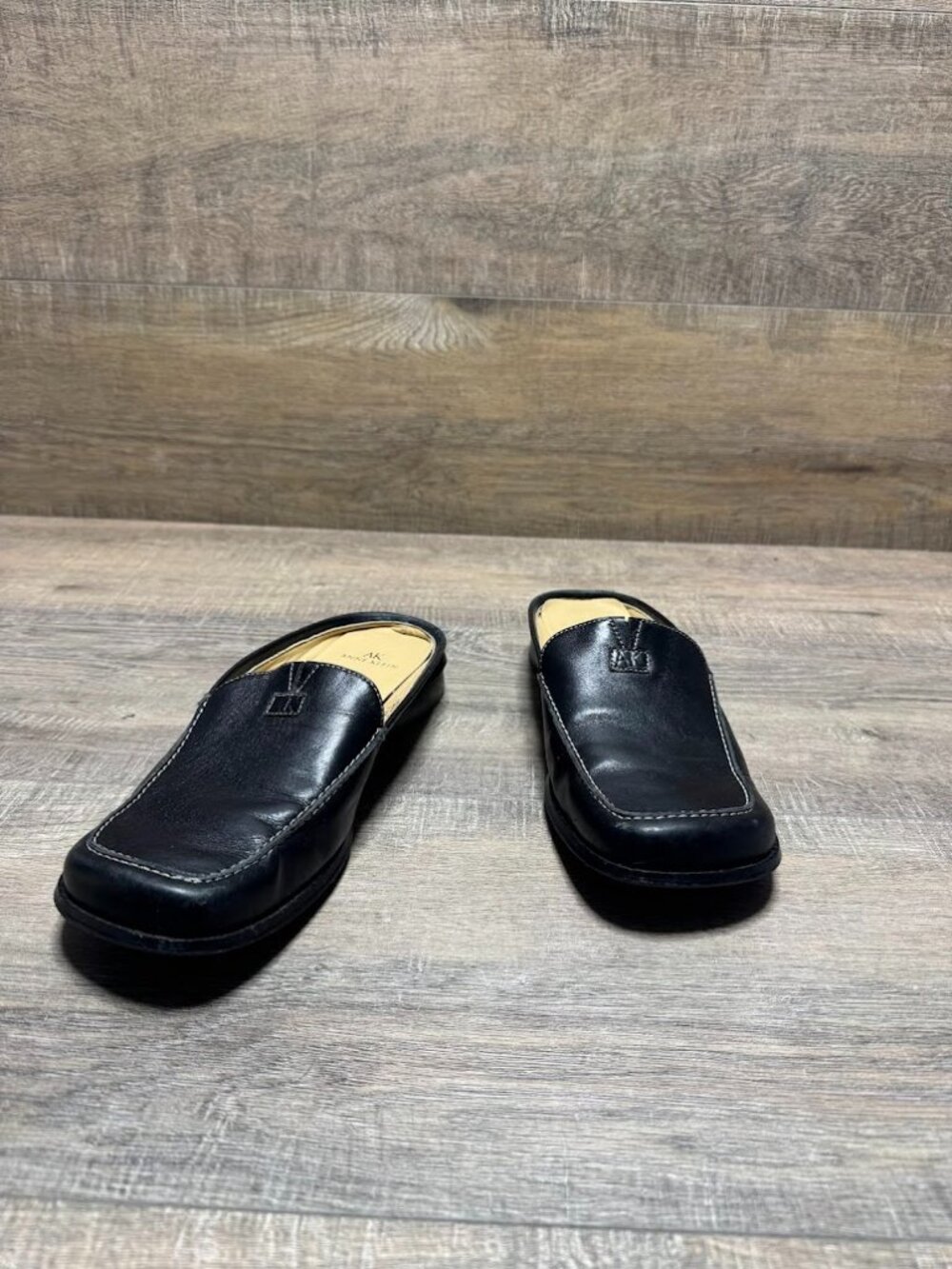 Anne Klein Black Leather Slip On Mule Loafers Women's Size 7.5